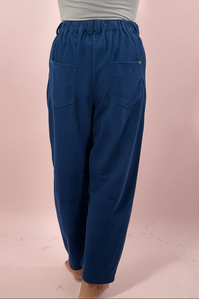 Rivet Corduroy Straight Trousers - Blue