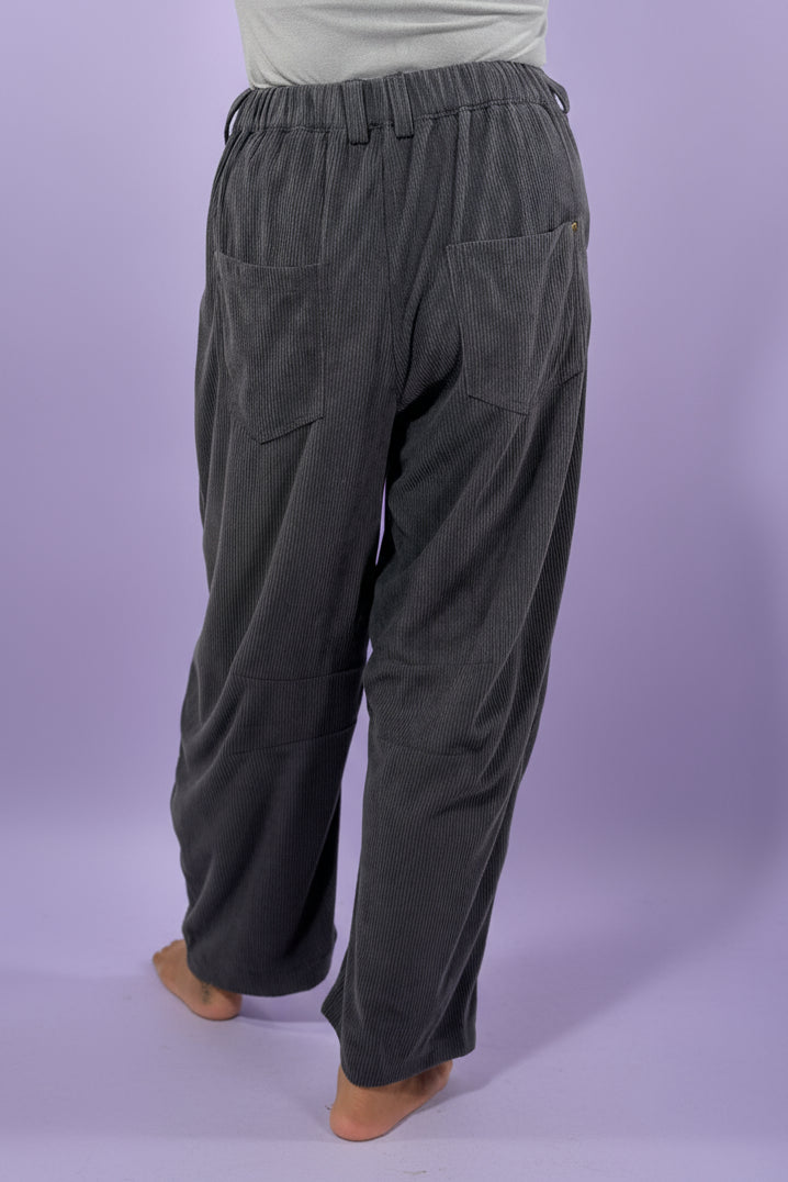 Rivet Corduroy Straight Trousers - Grey