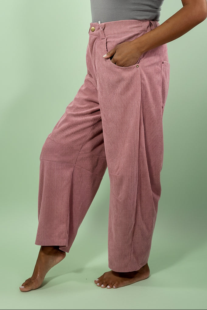 Rivet Corduroy Straight Trousers - Pink