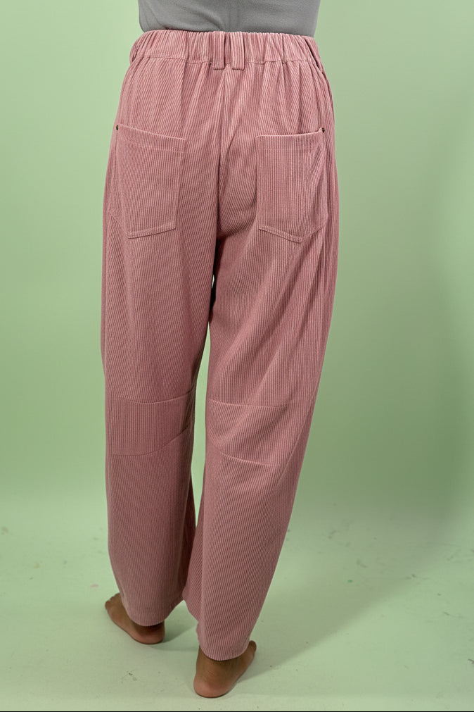 Rivet Corduroy Straight Trousers - Pink
