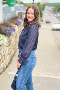 Chiffon High Neck Sheer Sleeve Top