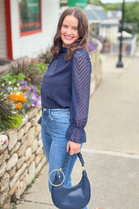 Chiffon High Neck Sheer Sleeve Top