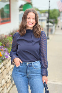 Chiffon High Neck Sheer Sleeve Top