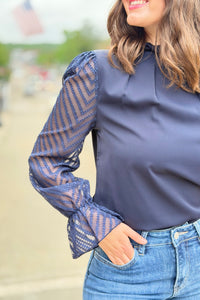 Chiffon High Neck Sheer Sleeve Top