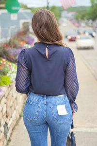Chiffon High Neck Sheer Sleeve Top