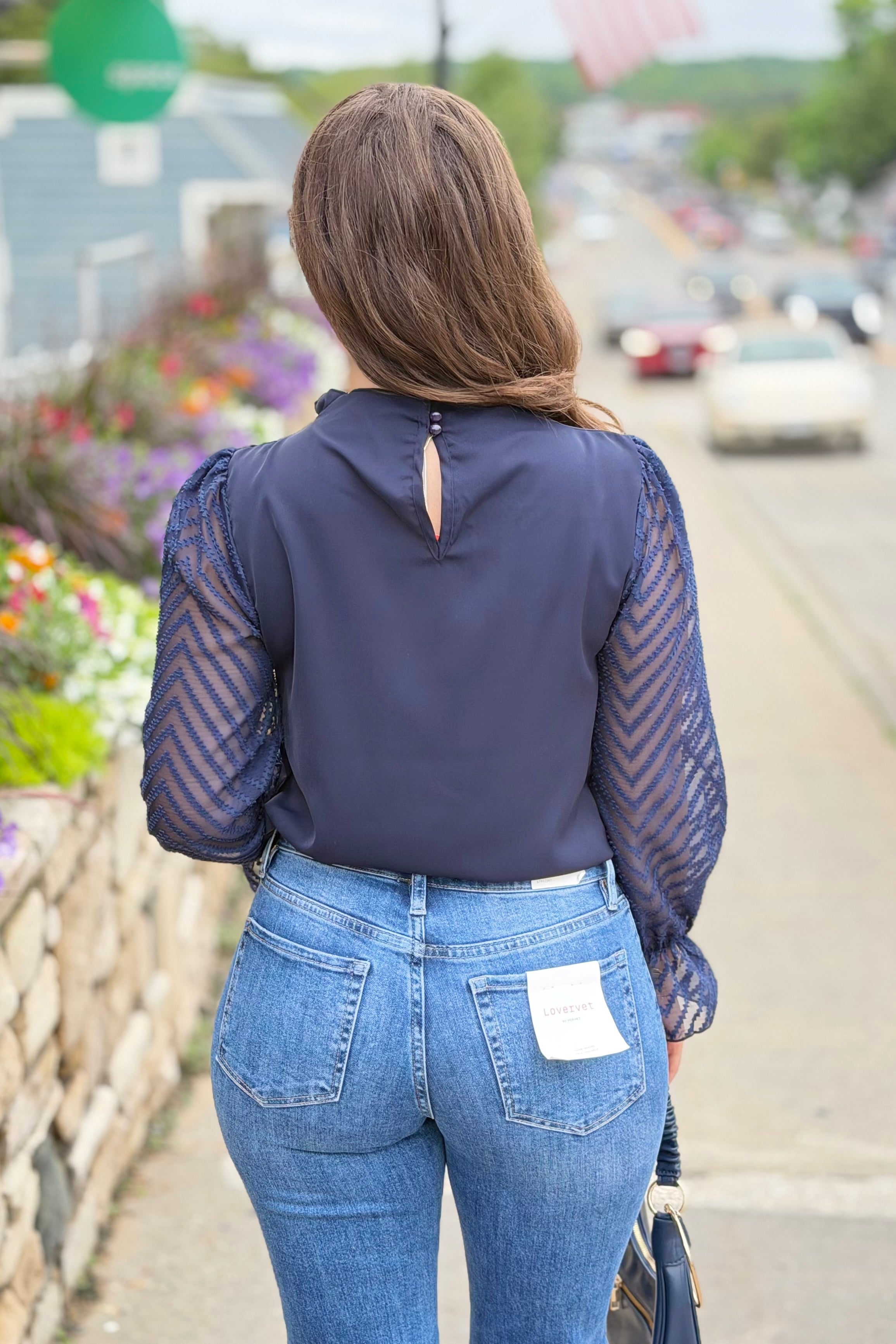 Chiffon High Neck Sheer Sleeve Top