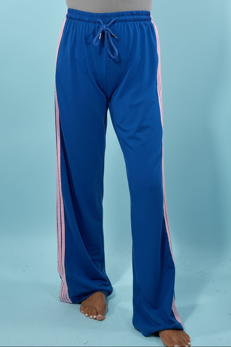 Drawstring Striped Sweatpants - Blue