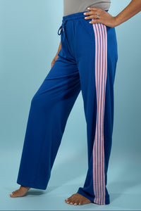 Drawstring Striped Sweatpants - Blue