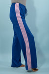 Drawstring Striped Sweatpants - Blue