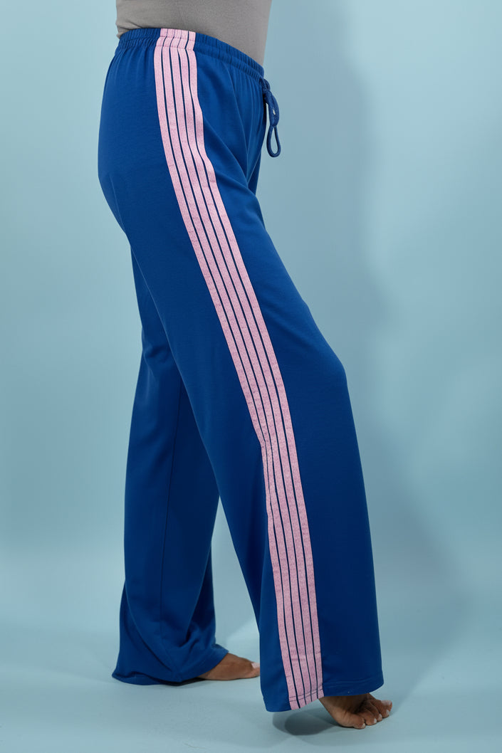 Drawstring Striped Sweatpants - Blue