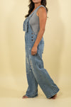 Southern Country Distressed Washed Denim Overall - DarkBlue