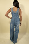Southern Country Distressed Washed Denim Overall - DarkBlue