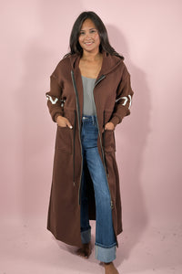 Love Print Hooded Sweatshirt Coat - Brown