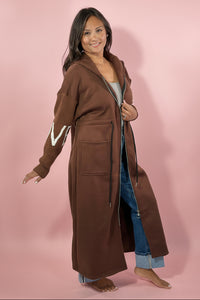 Love Print Hooded Sweatshirt Coat - Brown