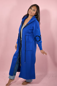 Love Print Hooded Sweatshirt Coat - Blue