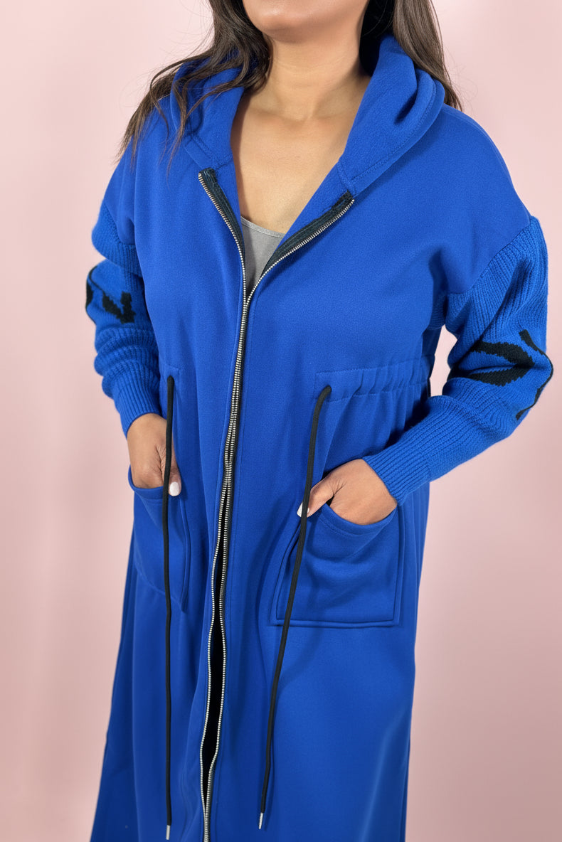 Love Print Hooded Sweatshirt Coat - Blue