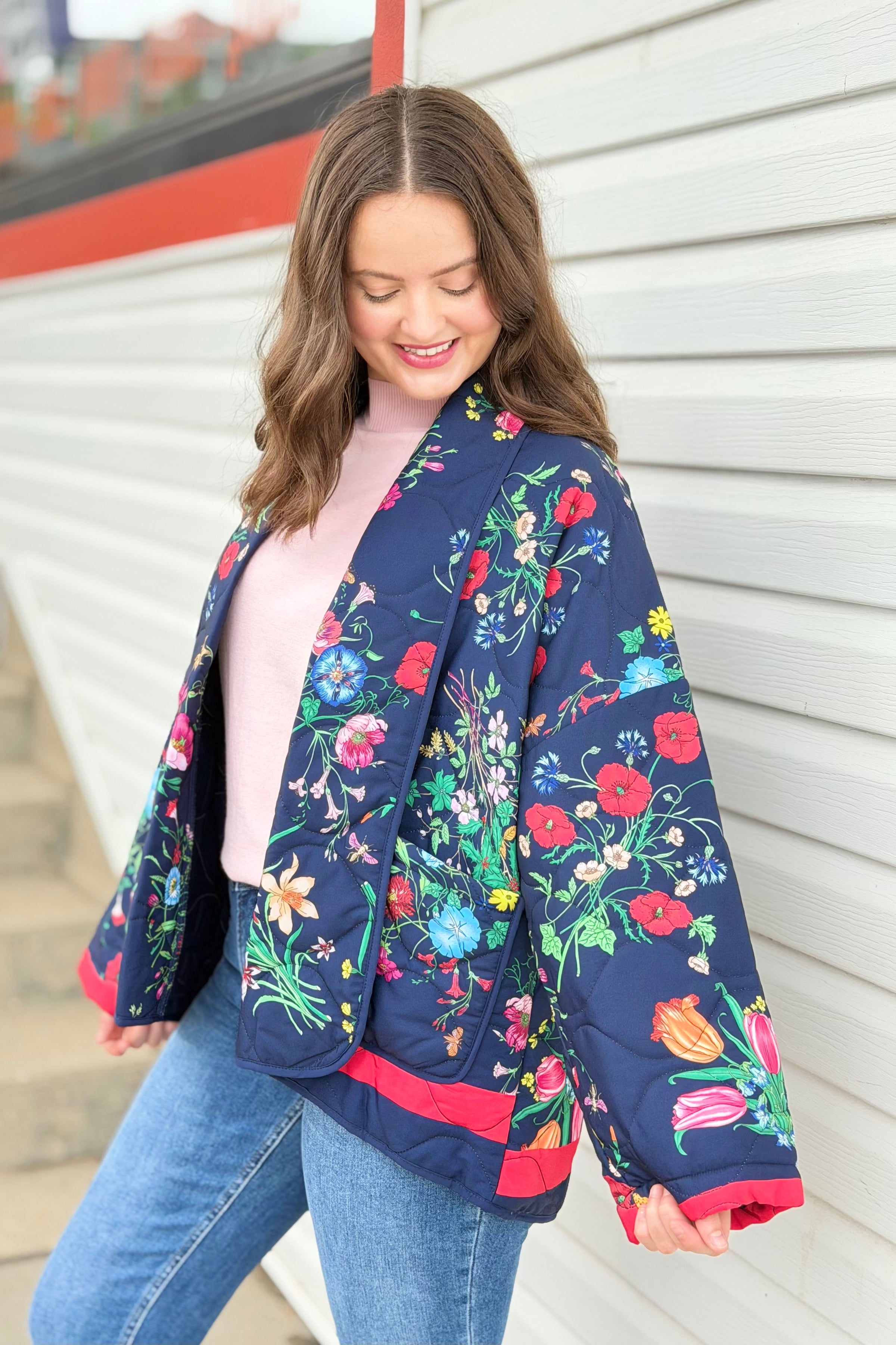 Wildflower Whisper Padded Jacket - Navy