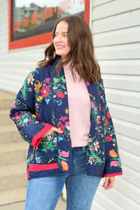 Wildflower Whisper Padded Jacket - Navy