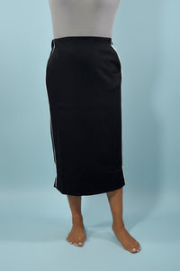 Side Stripe Knit Midi Skirt - Black