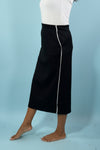 Side Stripe Knit Midi Skirt - Black