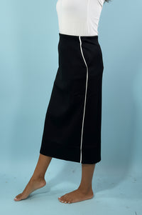 Side Stripe Knit Midi Skirt - Black