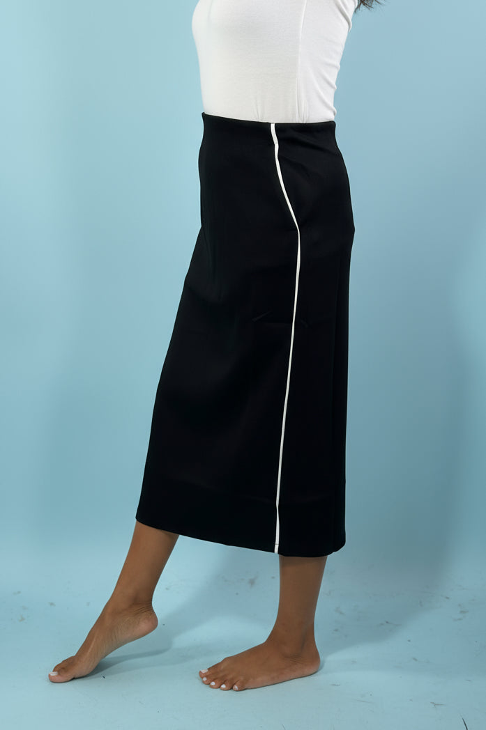 Side Stripe Knit Midi Skirt - Black