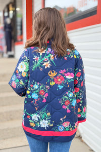 Wildflower Whisper Padded Jacket - Navy