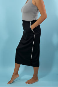 Side Stripe Knit Midi Skirt - Black
