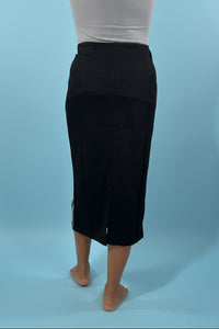 Side Stripe Knit Midi Skirt - Black