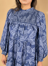 Floral Smocked Tiered Mini Dress - Navy