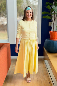 Elastic Waist Midi Skirt - Lemon