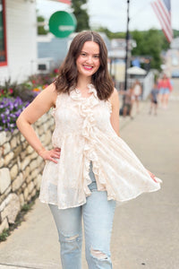 Floral Ruffled Tunic Top - Ivory