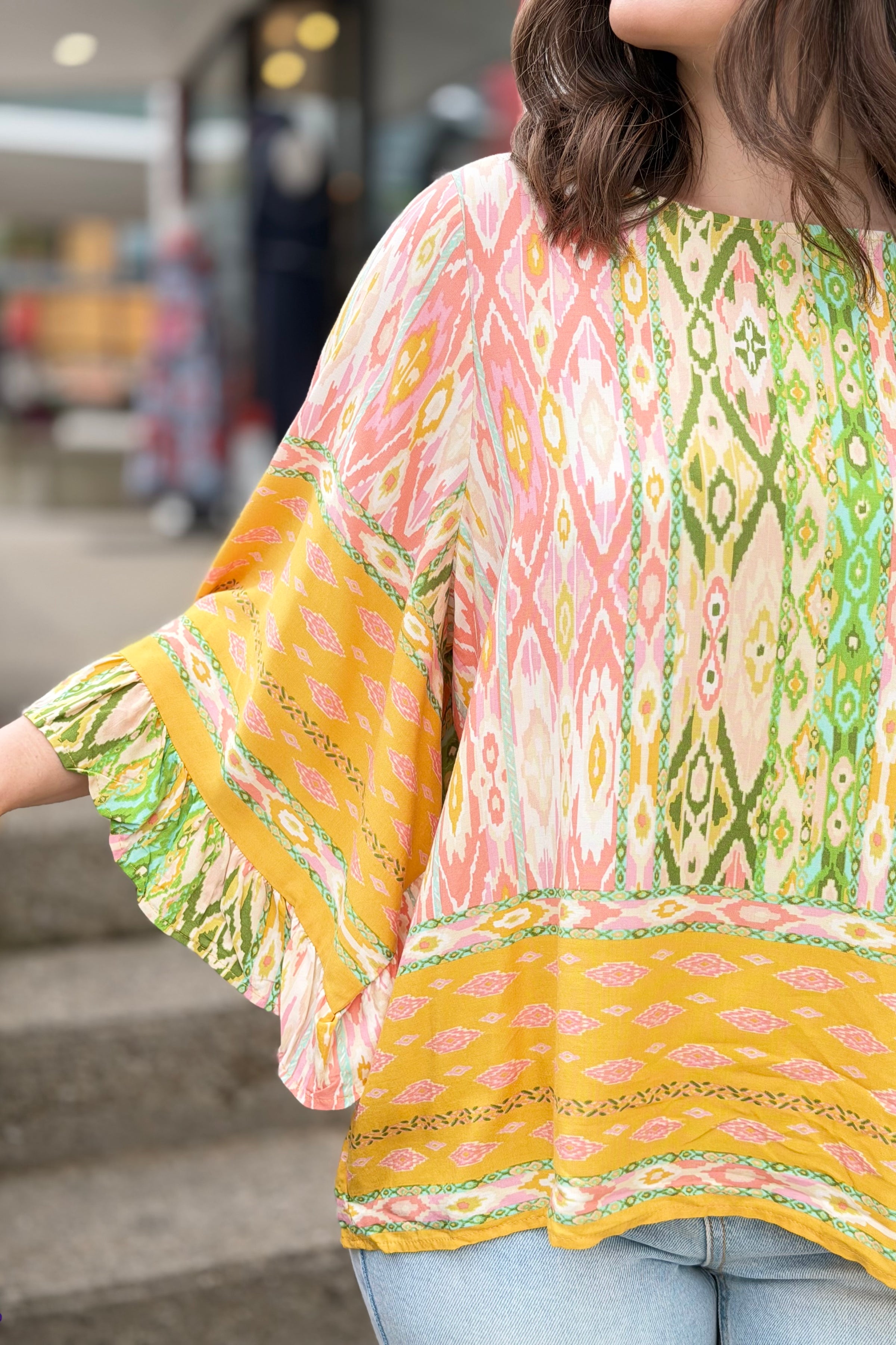 Border Printed Rayon Top - Mustard