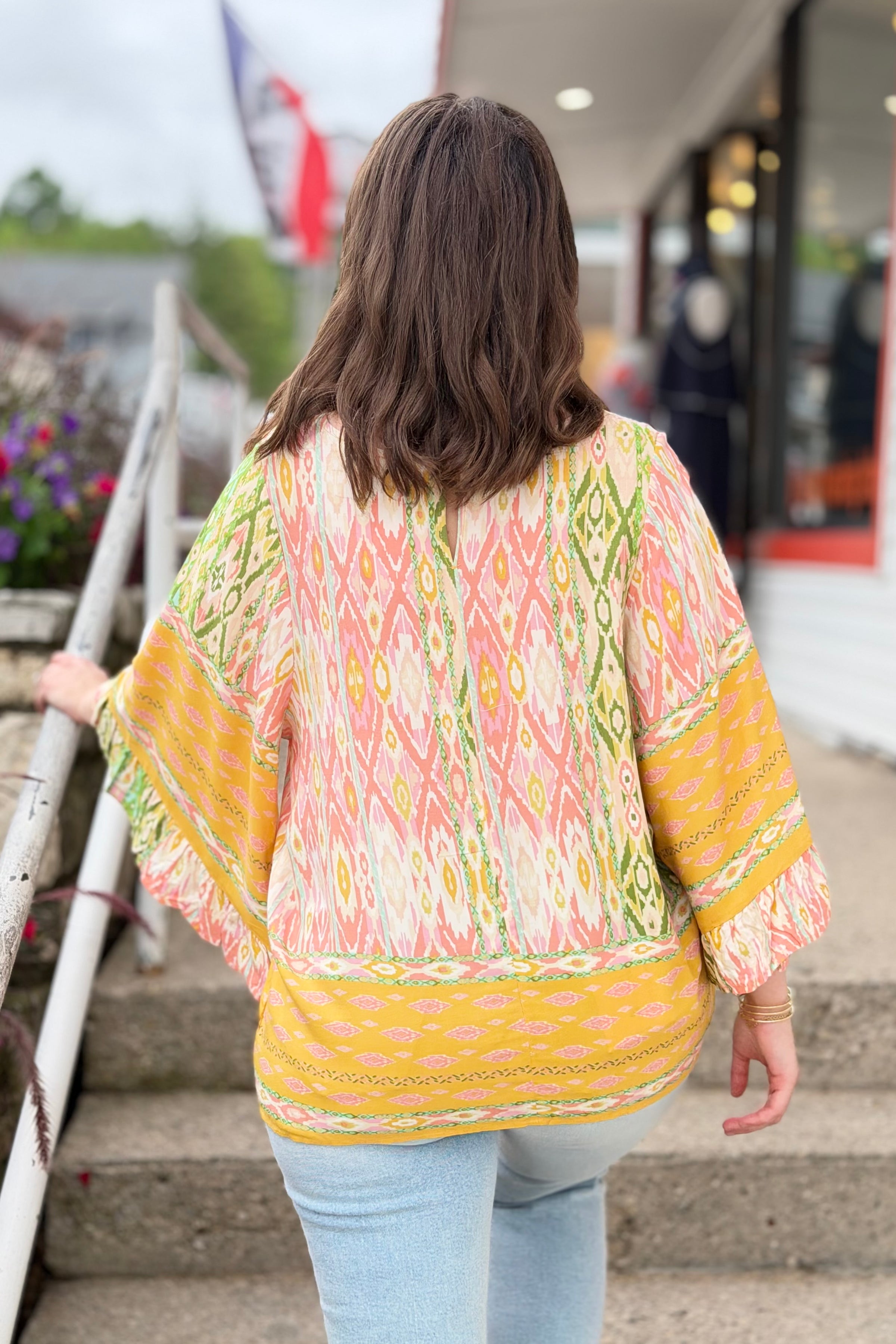 Border Printed Rayon Top - Mustard