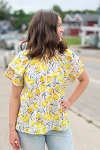 Double Sleeve Floral Print Top - Yellow
