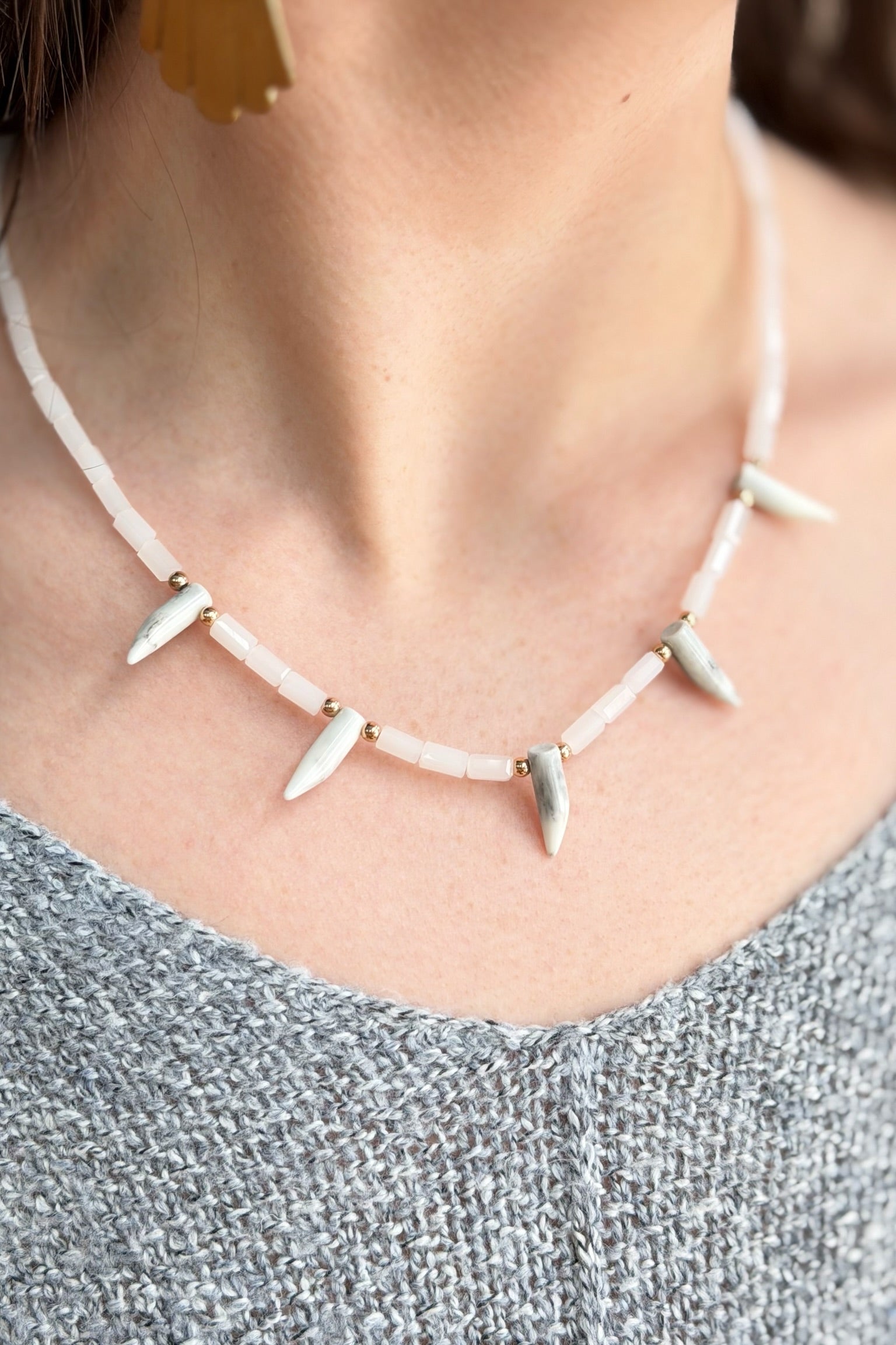 Aurora Tip Beaded Necklace - White