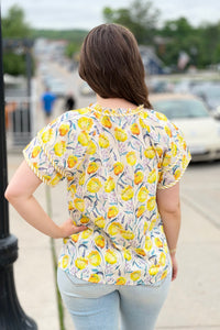 Double Sleeve Floral Print Top - Yellow