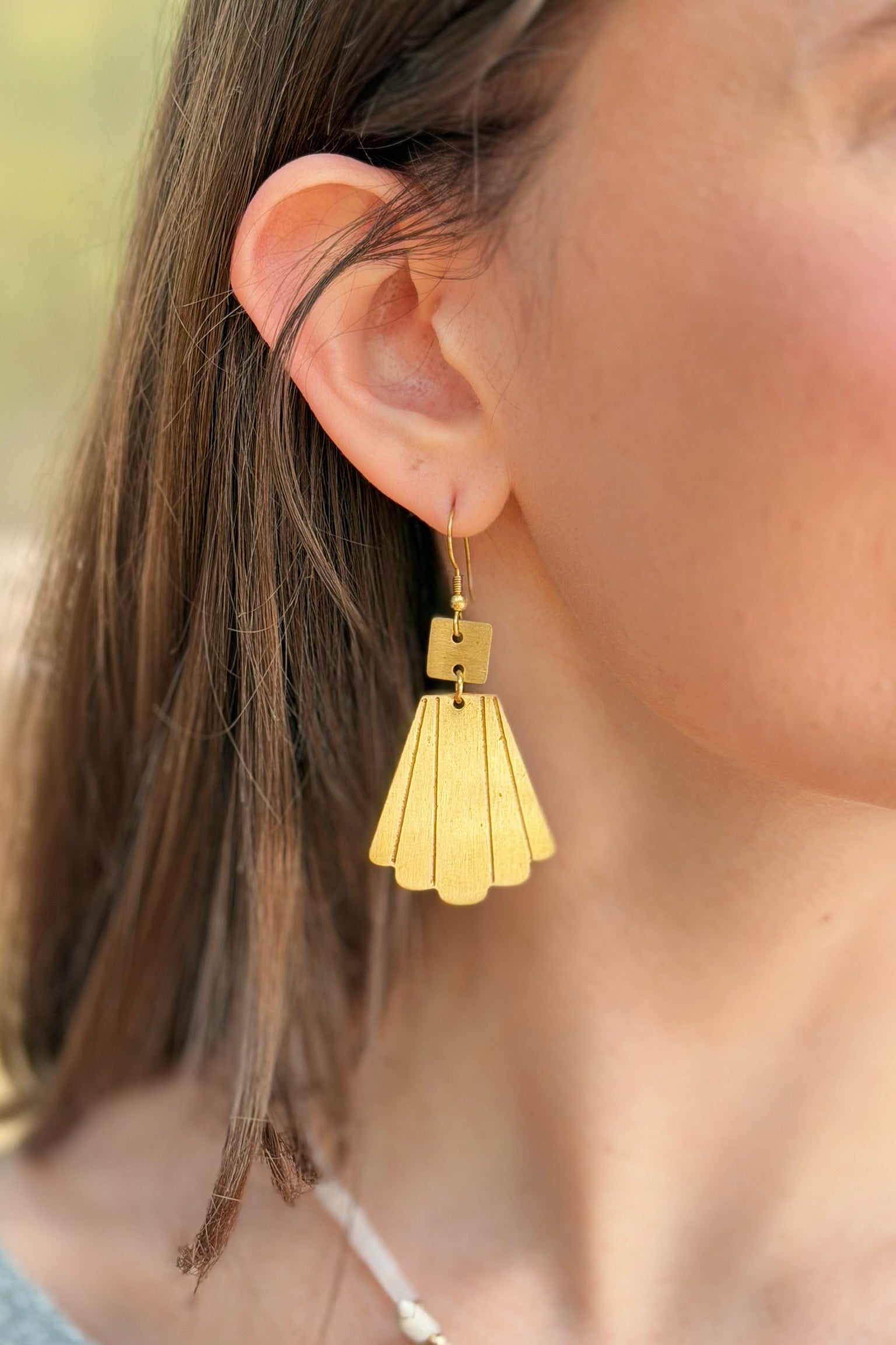 Empire Fan Brass Earrings