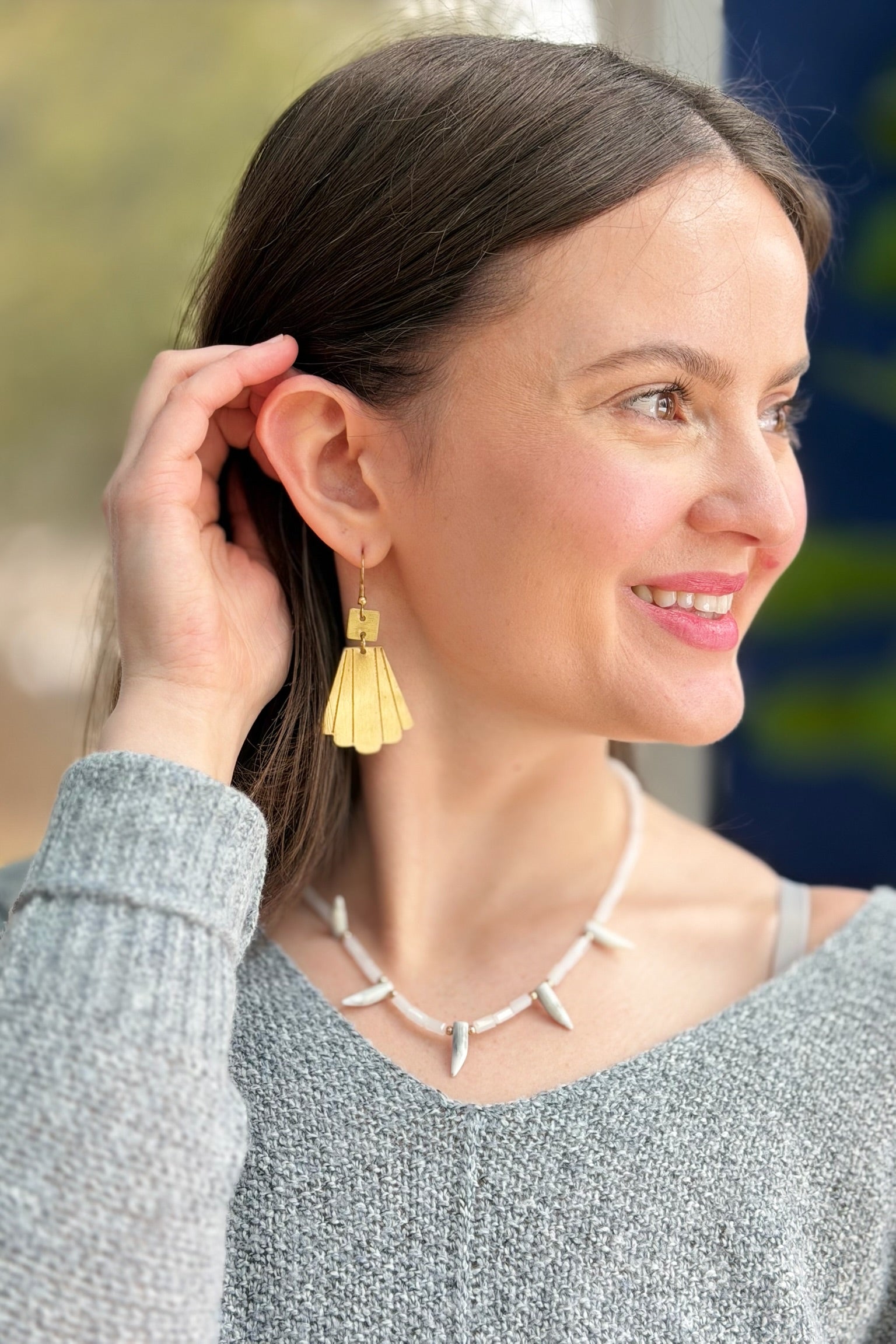 Empire Fan Brass Earrings