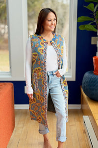 Bold Printed Sleeveless Long Vest
