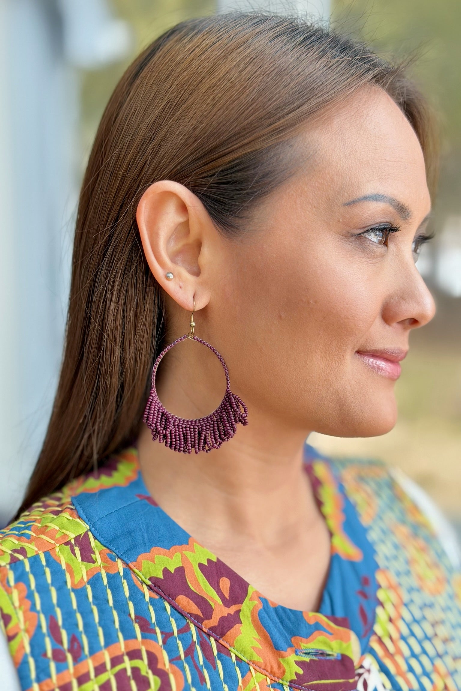 Beaded Earrings - Plum