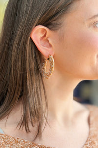 Tan & White Hoop Earrings