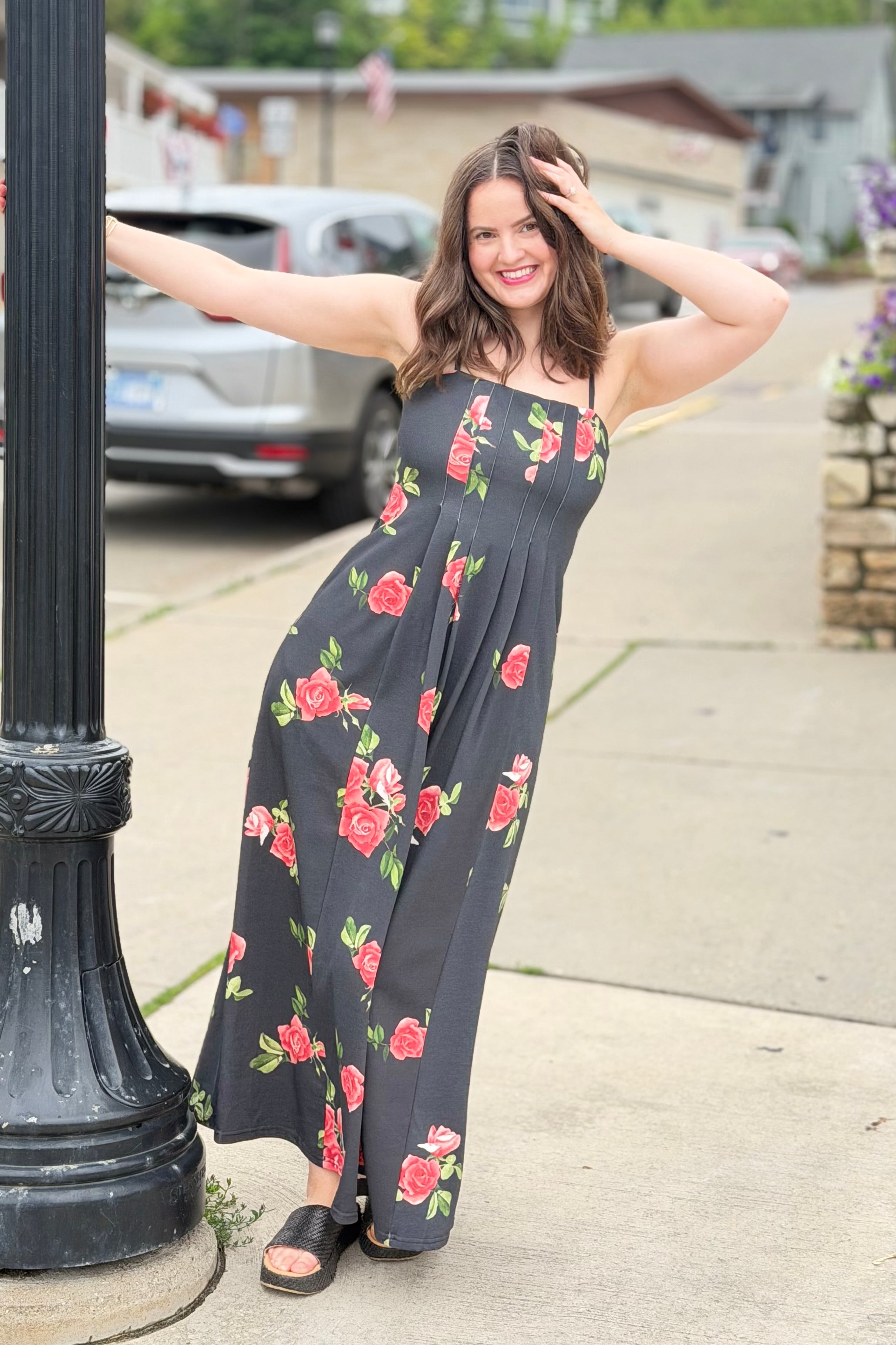Floral Spaghetti Strap Maxi Dress - Black