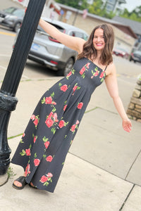 Floral Spaghetti Strap Maxi Dress - Black