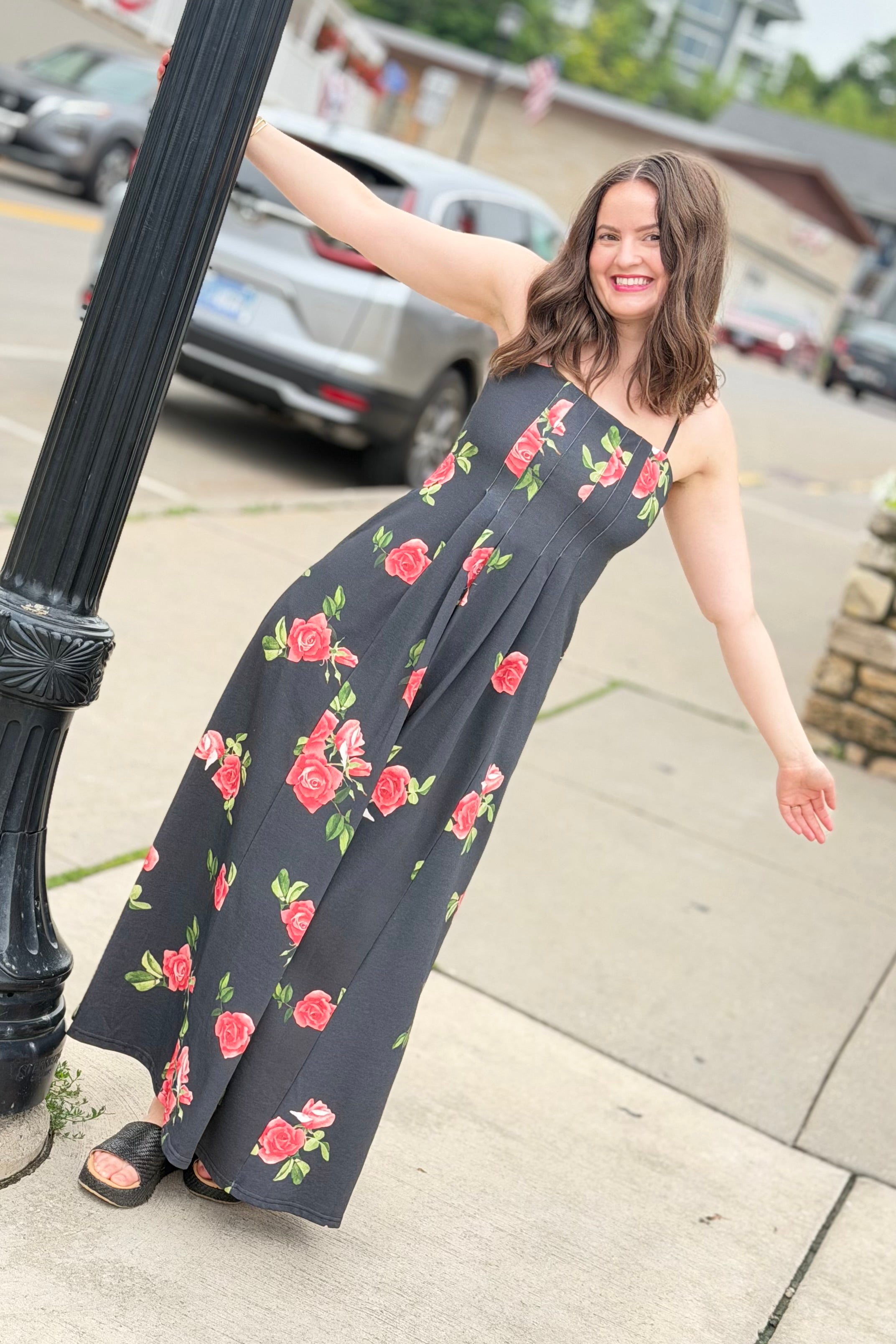 Floral Spaghetti Strap Maxi Dress - Black