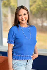 Stitch Detail Sweater Top - Blue