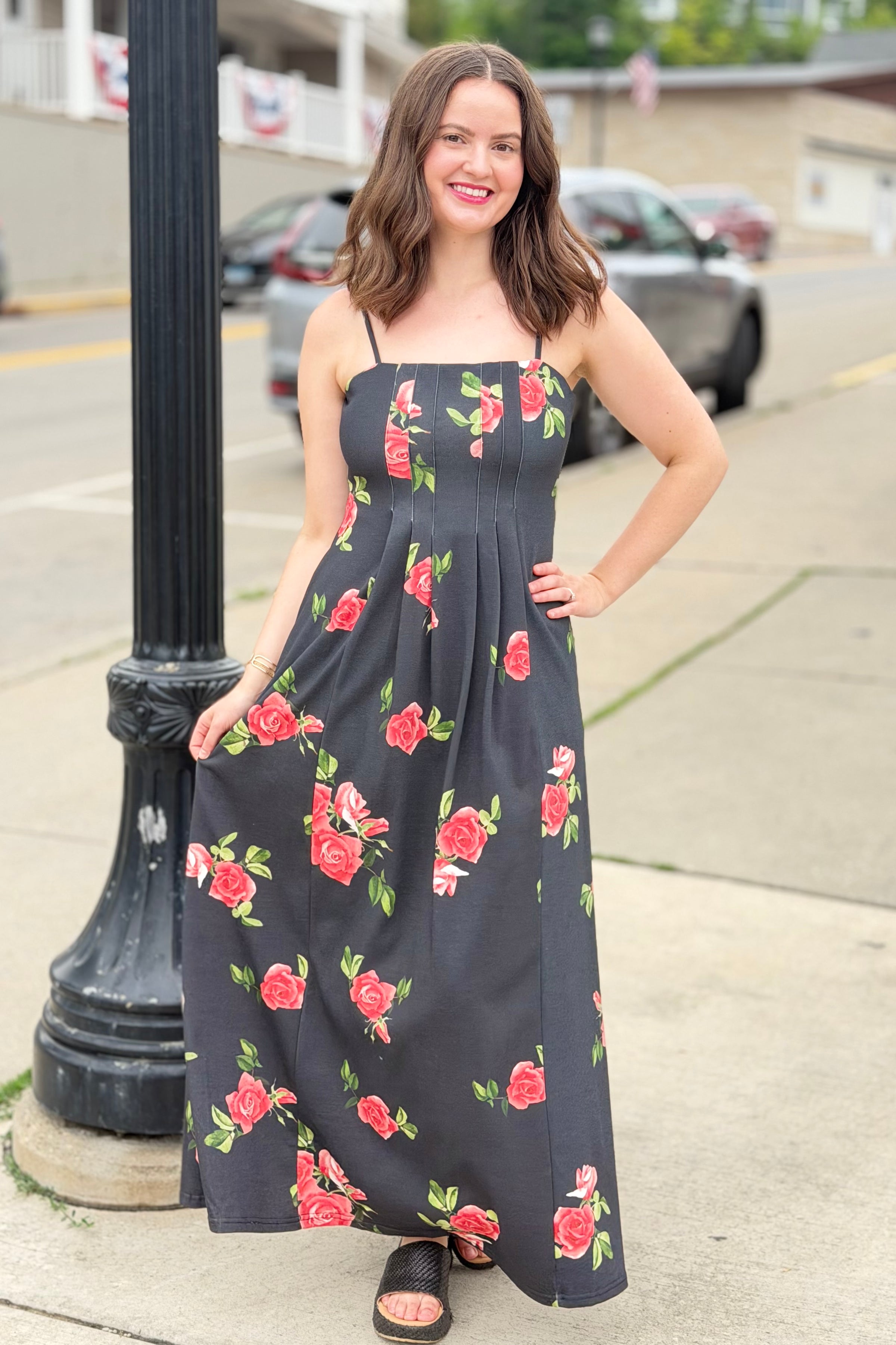Floral Spaghetti Strap Maxi Dress - Black