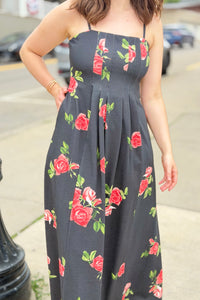 Floral Spaghetti Strap Maxi Dress - Black