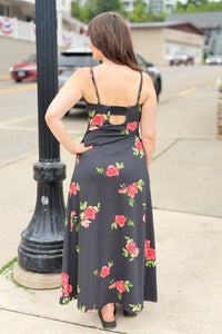 Floral Spaghetti Strap Maxi Dress - Black