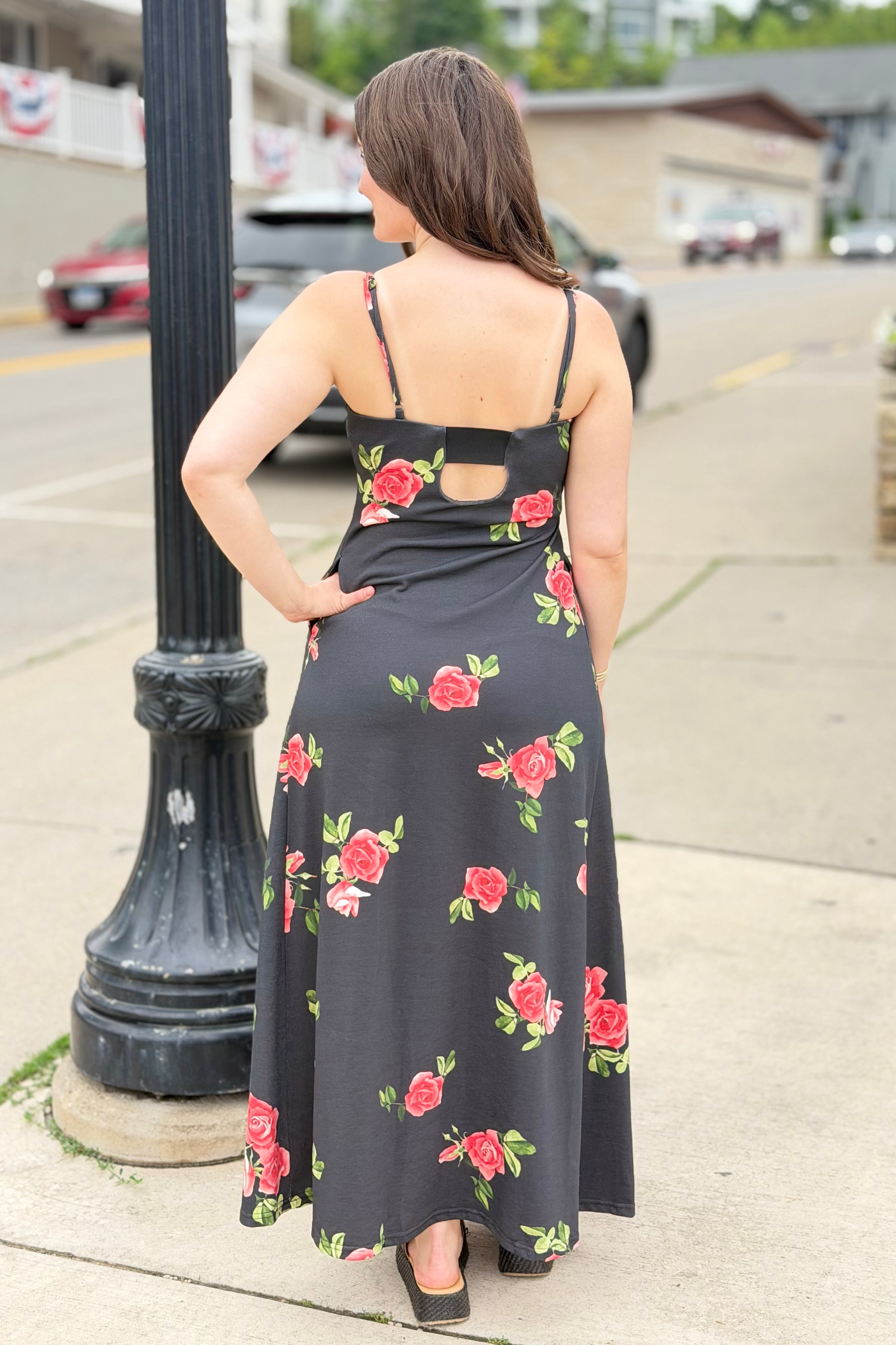 Floral Spaghetti Strap Maxi Dress - Black